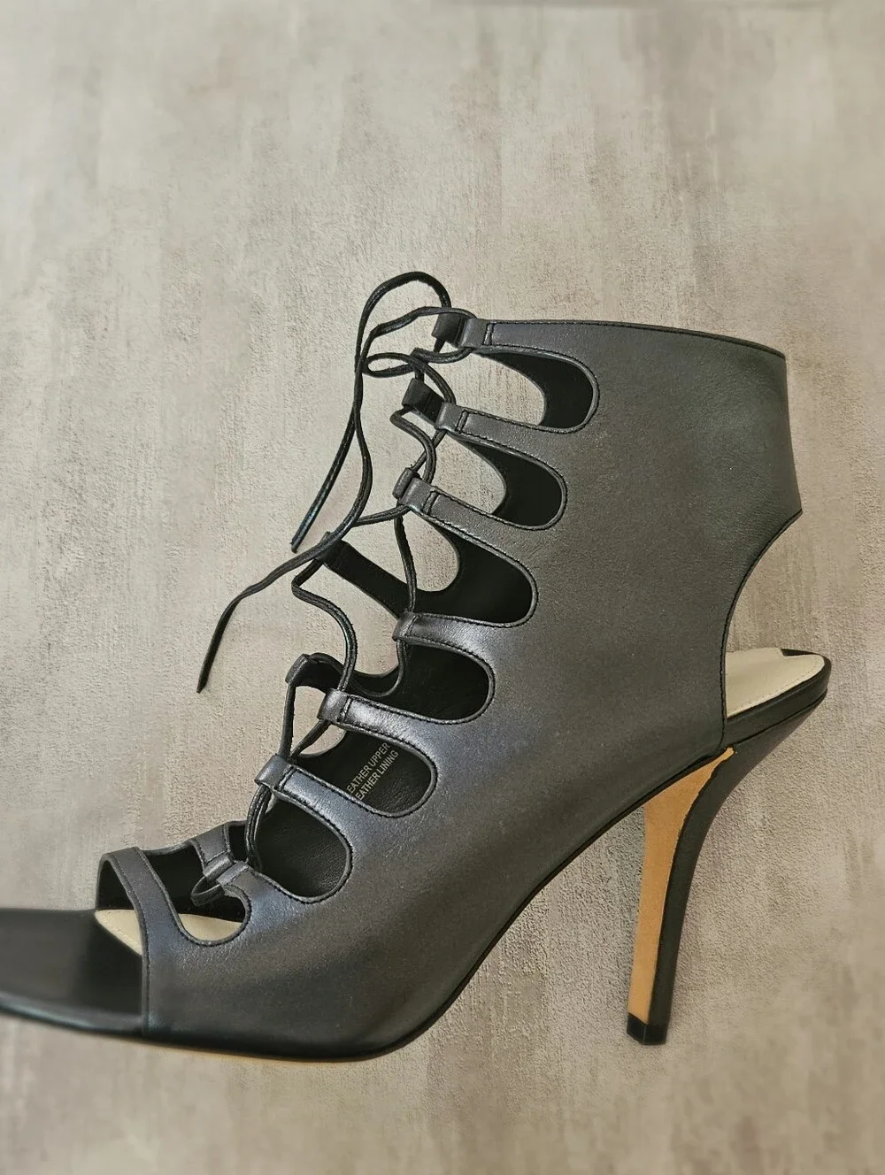 Via Spiga Black Leather Lace-Up Heels Sandals Stilettos Size US 7